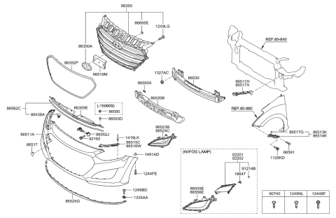 2005 Hyundai Tucson Radiator Grille Assembly Diagram for 86350-A5600