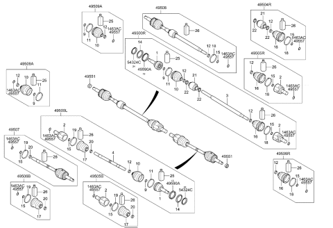1992 Hyundai Sonata Joint & Shaft Kit-Front Axle W Diagram for 49525-H9200