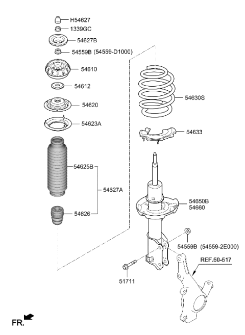 2020 Hyundai Accent Front Suspension Strut Dust Cover Diagram for 54625-H8000