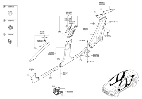 2019 Hyundai Accent Trim Assembly-Front Pillar RH Diagram for 85820-J0000-XUG