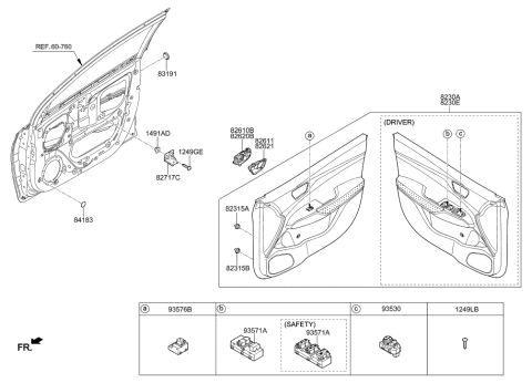 2023 Hyundai Genesis Electrified G80 Switch Assembly-Mirror Remote Control Diagram for 93530-H5000-4X