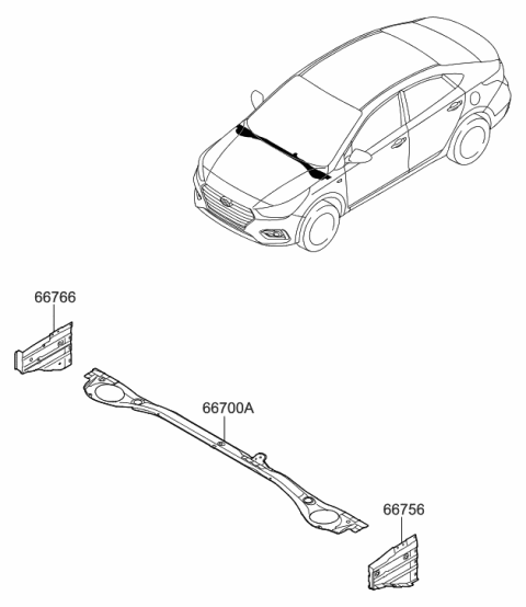 2018 Hyundai Accent Panel-Cowl Side Outer Upper,RH Diagram for 66766-J0000