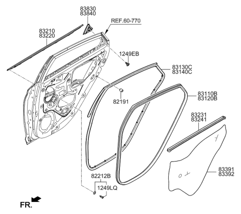 1991 Hyundai Sonata Weatherstrip-Rear Door Body Side RH Diagram for 83120-J0000