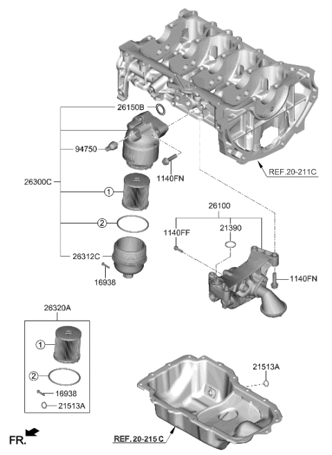 2018 Hyundai Accent Front Case & Oil Filter Diagram 1