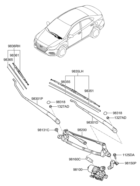 2011 Hyundai Sonata Hybrid Cap-Windshield Wiper Arm Diagram for 98390-2T000