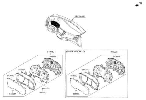 1991 Hyundai Sonata Cluster Assembly-Instrument Diagram for 94001-J0160