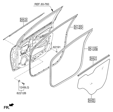 2022 Hyundai Santa Cruz Weatherstrip Assembly-Front Door Belt Outside LH Diagram for 82210-J0010