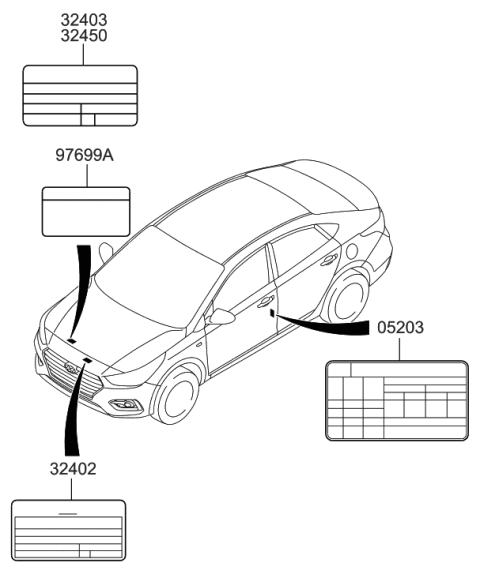 2020 Hyundai Accent Label-Tire Pressure Diagram for 05203-H9220
