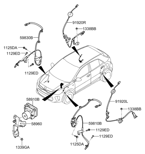 2020 Hyundai Accent Brake Hydraulic Unit Assembly Diagram for 58920-H9380