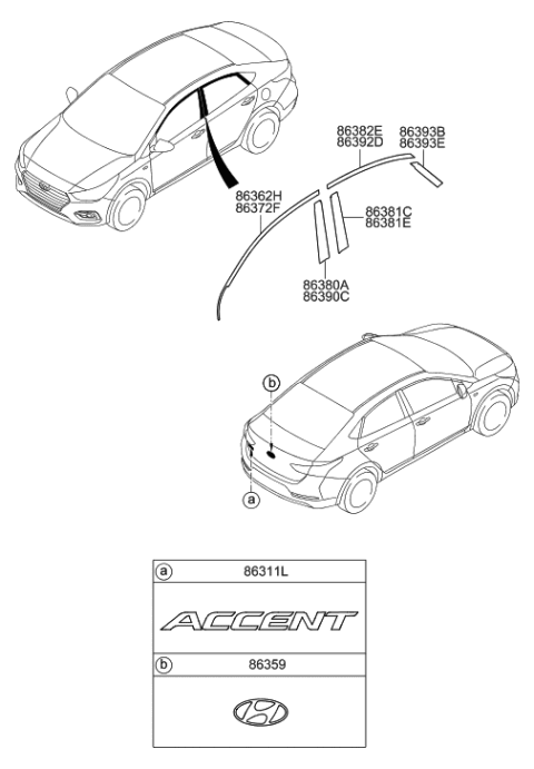 2020 Hyundai Accent Black Tape-Rear Door Frame Rear,LH Diagram for 86383-J0000