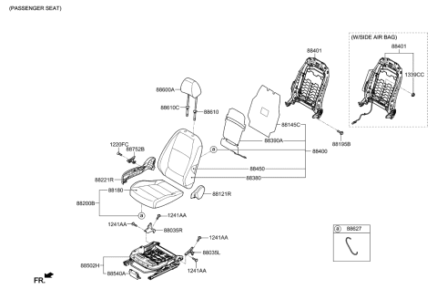 2020 Hyundai Accent Front Cushion Covering, Right Diagram for 88260-J0000-PJR