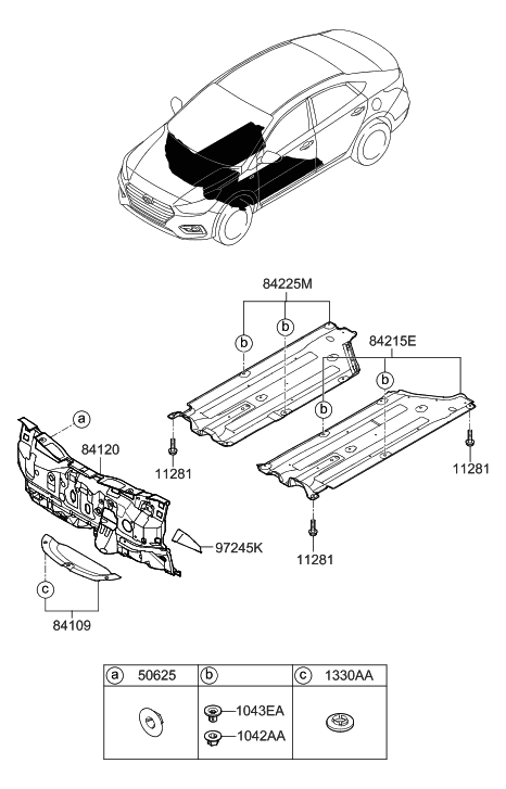 2020 Hyundai Accent Cover-Under Center Floor Outer,RH Diagram for 84225-H8000