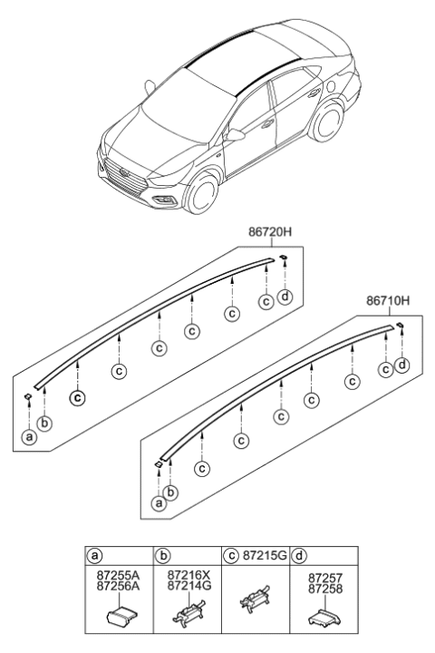 2020 Hyundai Accent Clip 1-Roof Moulding Diagram for 87217-J0000