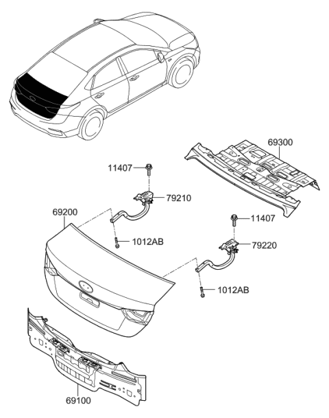 2021 Hyundai Accent Hinge Assembly-Trunk Lid,RH Diagram for 79220-J0000