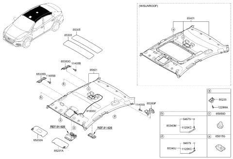 2019 Hyundai Accent Headlining Assembly Diagram for 85310-J0000-TTX