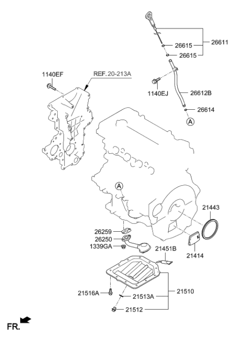 2011 Hyundai Sonata Hybrid Oil Level Gauge Rod Assembly Diagram for 26611-2M000