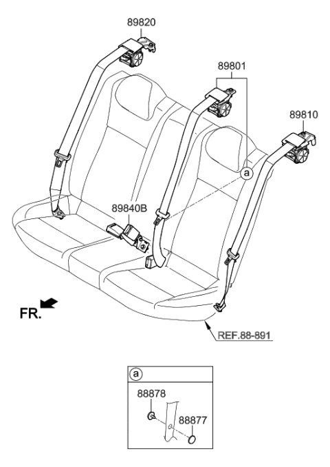 2018 Hyundai Accent Rear Right Seat Belt Assembly Diagram for 89820-J0500-TRY