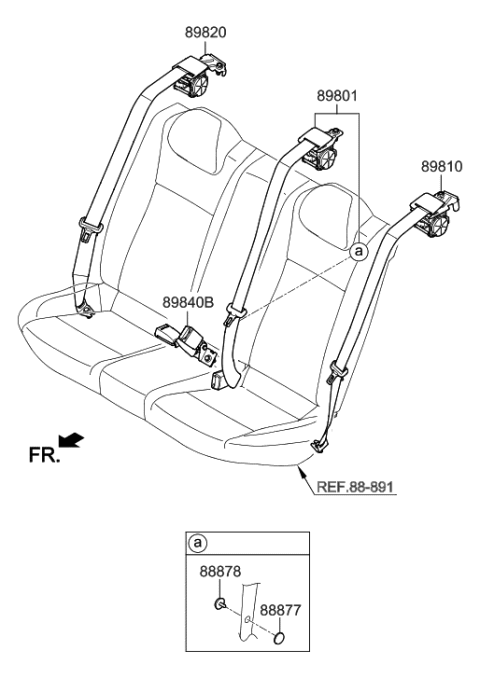 1991 Hyundai Sonata Rear Right Seat Belt Assembly Diagram for 89820-J0500-TRY
