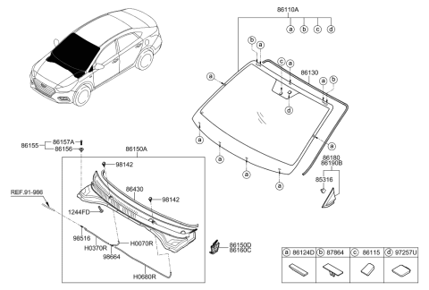 2022 Hyundai Santa Cruz Windshield Glass Assembly Diagram for 86110-J0010