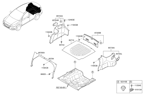 2018 Hyundai Accent Trim Assembly-Luggage Side LH Diagram for 85730-J0000-TRY