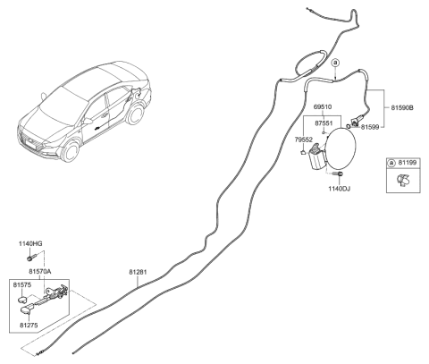 2019 Hyundai Accent Fuel Filler Door Assembly Diagram for 69510-J0000