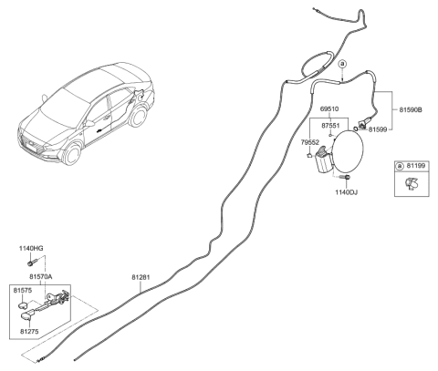 1992 Hyundai Sonata Cable Assembly-Trunk Lid Release Diagram for 81280-J0000