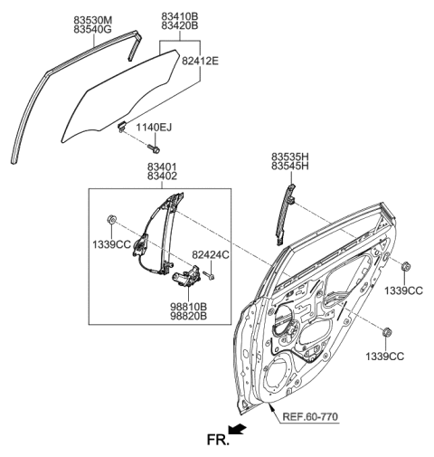 2011 Hyundai Sonata Hybrid Motor Assembly-Power Window Regulator Rear,RH Diagram for 83460-H5000