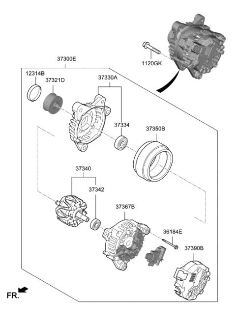 2011 Hyundai Sonata Hybrid Alternator Assembly Diagram for 37300-2M417