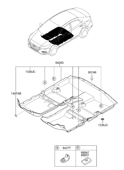 2019 Hyundai Accent Carpet Assembly-Floor Diagram for 84260-H9000-TRY