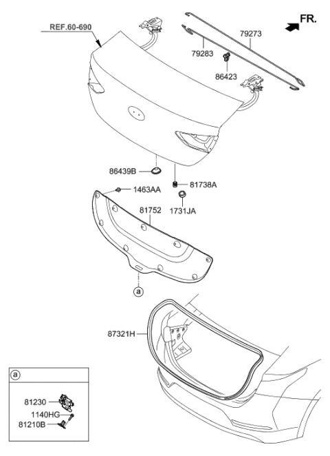 2018 Hyundai Accent Weather Strip-Trunk Lid Diagram for 87321-J0000