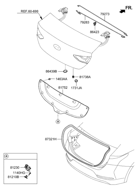 2018 Hyundai Accent Bar Trunk Lid Hinge TORSION,RH Diagram for 79283-H5010