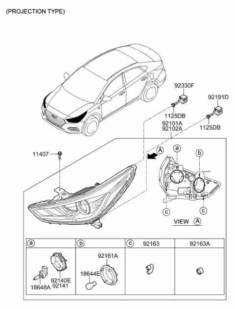 2021 Hyundai Accent Headlamp Assembly, Right Diagram for 92102-J0120