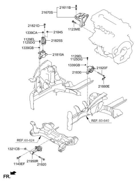 2020 Hyundai Accent Engine & Transaxle Mounting Diagram 1