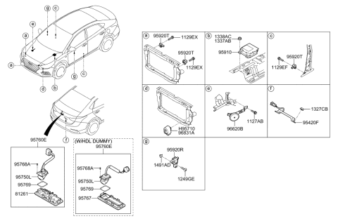 1992 Hyundai Sonata Rear Camera & Trunk Lid Handle Assembly Diagram for 95760-J0400