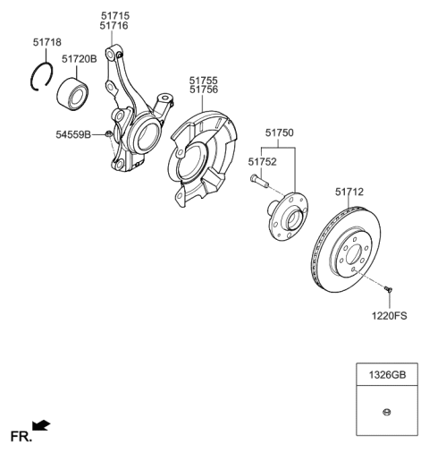 2011 Hyundai Sonata Hybrid Front Wheel Bearing Diagram for 51720-H9000