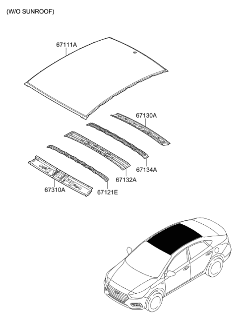 2020 Hyundai Accent Rail Assembly-Roof Center, No.1 Diagram for 67134-F9000