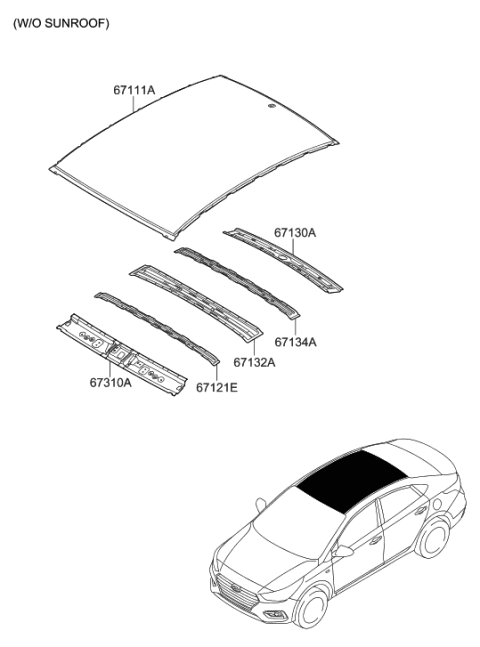 2020 Hyundai Accent Panel-Roof Diagram for 67111-J0000