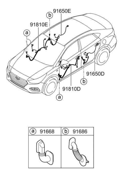 2018 Hyundai Accent Wiring Assembly-Front Door(Passenger) Diagram for 91610-J0010