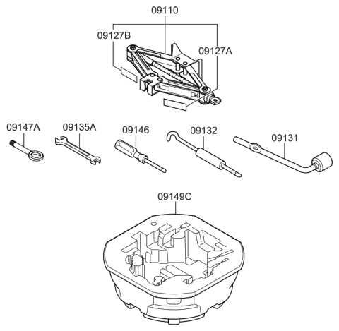 2021 Hyundai Accent Jack Assembly Diagram for 09110-H8000