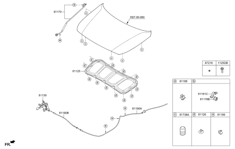 1992 Hyundai Sonata Latch Assembly-Hood Diagram for 81130-H5010