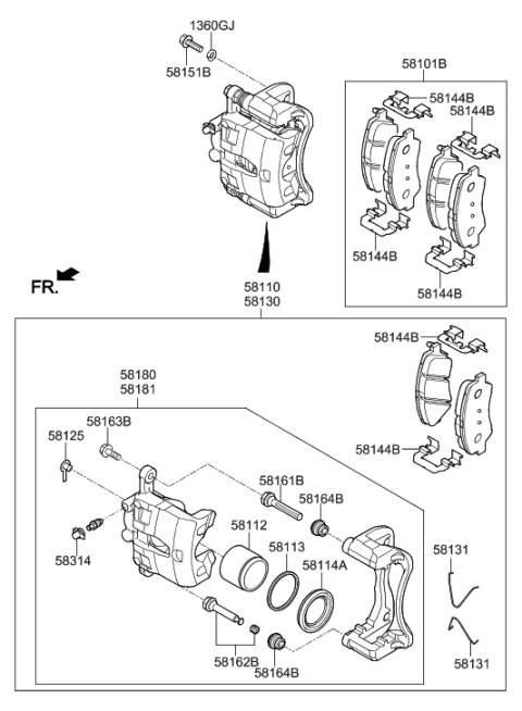 2022 Hyundai Santa Cruz Front Disc Brake Pad Kit Diagram for 58101-H9A60