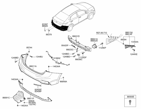 2019 Hyundai Accent Bracket Assembly-Rear Bumper Side,LH Diagram for 86613-J0000