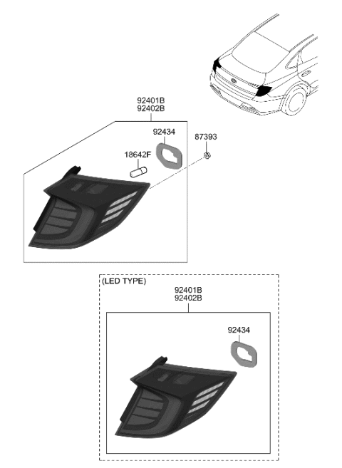 2020 Hyundai Sonata Lamp Assembly-Rear Comb Outside,LH Diagram for 92401-L0000