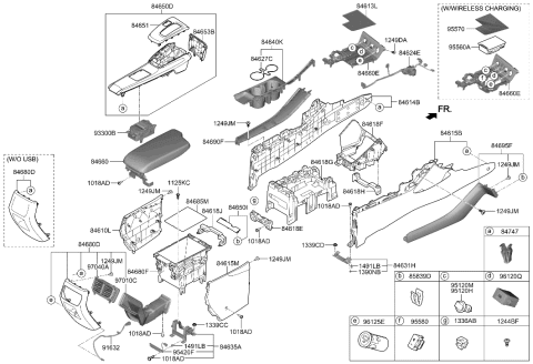 2021 Hyundai Sonata Console Armrest Assembly Diagram for 84660-L0000-MMF