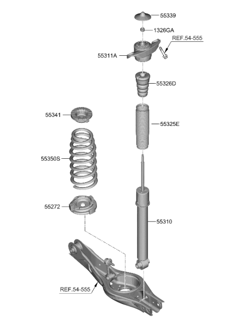 2021 Hyundai Sonata Rear Shock Absorber Assembly Diagram for 55307-L0010