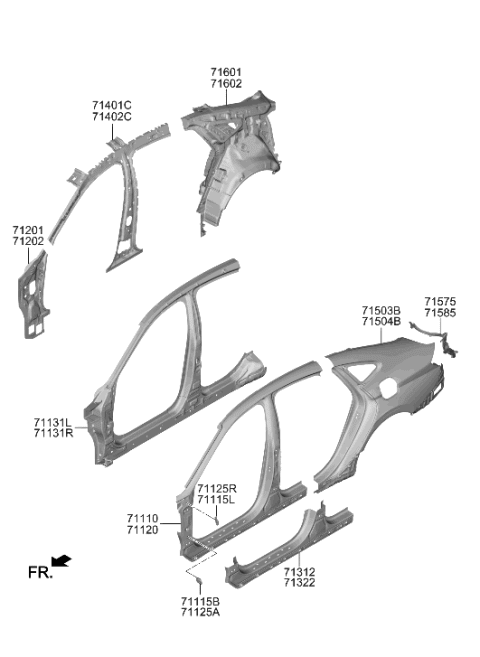 2022 Hyundai Sonata BRKT Assembly-Fender RR UPR MTG,LH Diagram for 71115-L1000