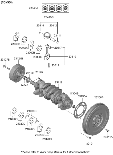 2021 Hyundai Ioniq Ring Set-Piston Diagram for 23040-2S900