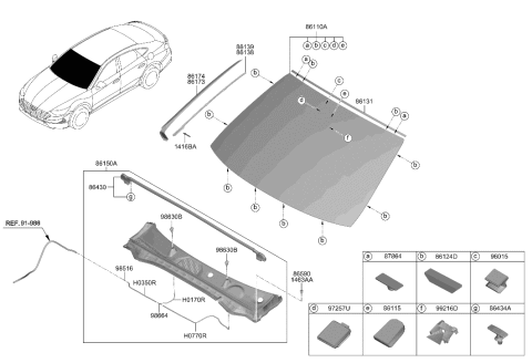 2021 Hyundai Sonata Windshield Glass Assembly Diagram for 86110-L0030
