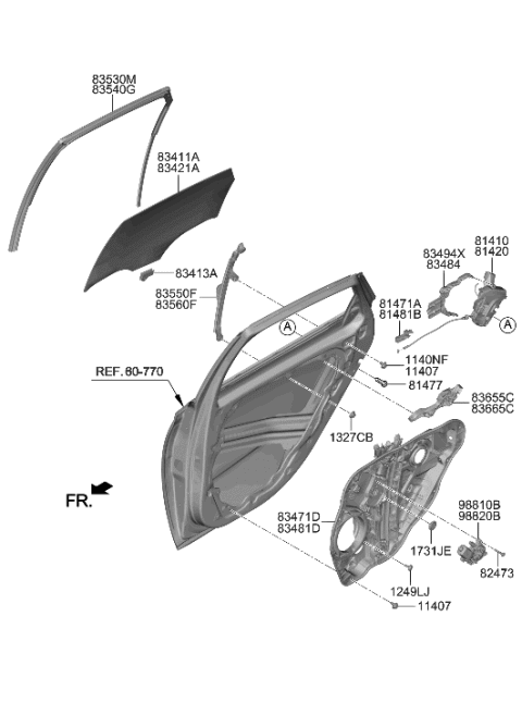 2021 Hyundai Sonata Rear Door Window Regulator & Glass Diagram