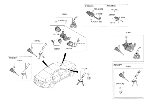 2021 Hyundai Sonata Lock Key & Cylinder Set Diagram for 81905-L1150